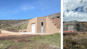 Photo of exterior auxiliary building used for storage during construction at custom home near Park City, UT.